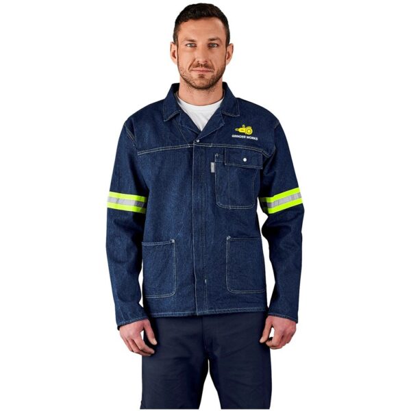 Cast Premium 100% Cotton Denim Jacket - Reflective Arms - Yellow Tape - Image 2