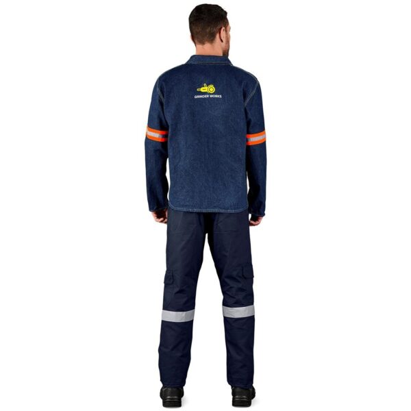 Cast Premium 100% Cotton Denim Jacket - Reflective Arms - Orange Tape - Image 3