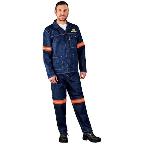 Cast Premium 100% Cotton Denim Jacket - Reflective Arms - Orange Tape - Image 4