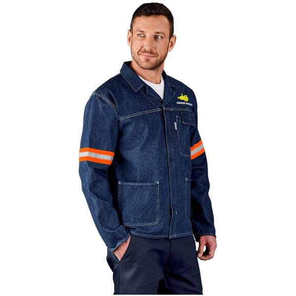 Cast Premium 100% Cotton Denim Jacket - Reflective Arms - Orange Tape - Image 2