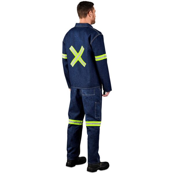 Cast Premium 100% Cotton Denim Jacket - Reflective Arms & Back - Yellow Tape - Image 7