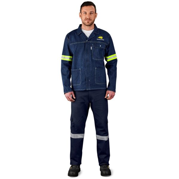 Cast Premium 100% Cotton Denim Jacket - Reflective Arms & Back - Yellow Tape - Image 6