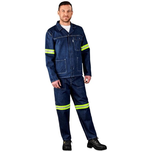 Cast Premium 100% Cotton Denim Jacket - Reflective Arms & Back - Yellow Tape - Image 4