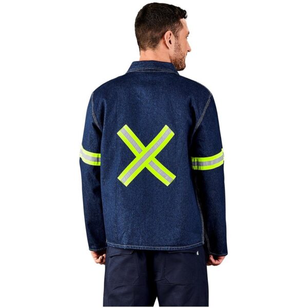 Cast Premium 100% Cotton Denim Jacket - Reflective Arms & Back - Yellow Tape - Image 2