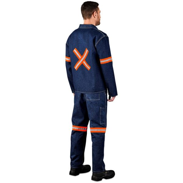 Cast Premium 100% Cotton Denim Jacket - Reflective Arms & Back - Orange Tape - Image 3