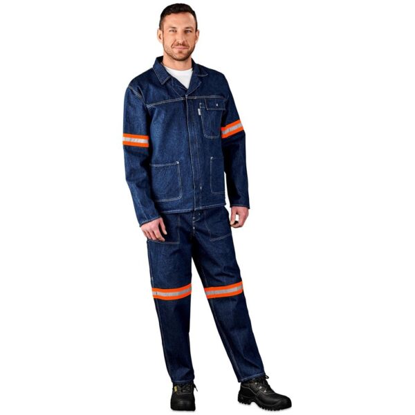 Cast Premium 100% Cotton Denim Jacket - Reflective Arms & Back - Orange Tape - Image 7