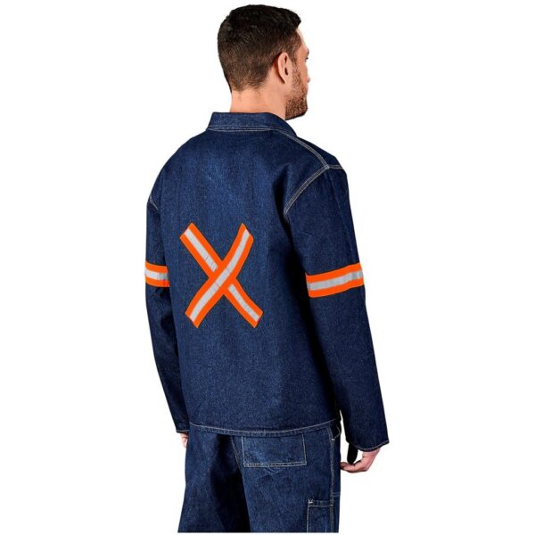 Cast Premium 100% Cotton Denim Jacket - Reflective Arms & Back - Orange Tape - Image 2