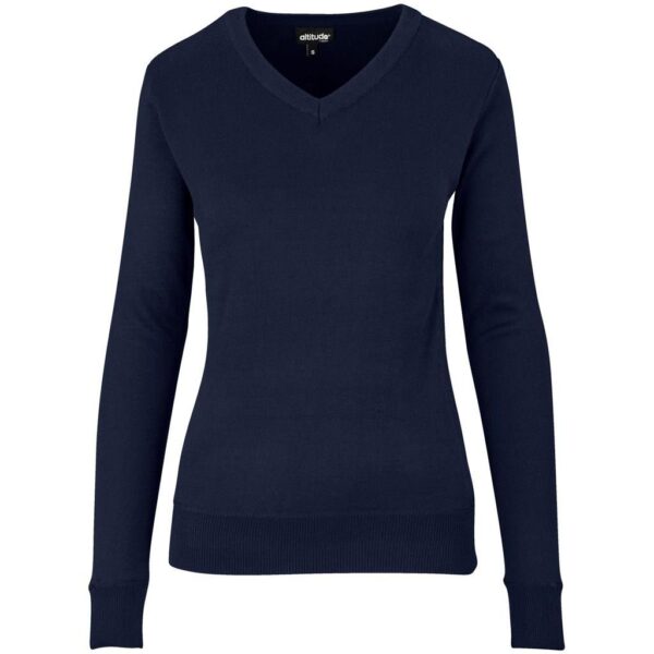 Ladies Long Sleeve Peru V-Neck Jersey - Navy - Image 2