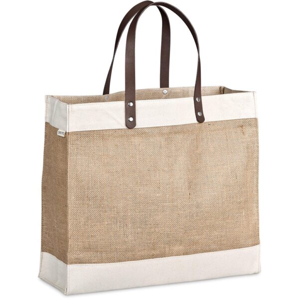 Okiyo Reza Jute & Cotton Tote with Leather Handles - Image 6