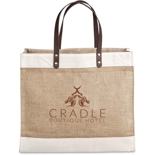 Okiyo Reza Jute & Cotton Tote with Leather Handles - Image 3