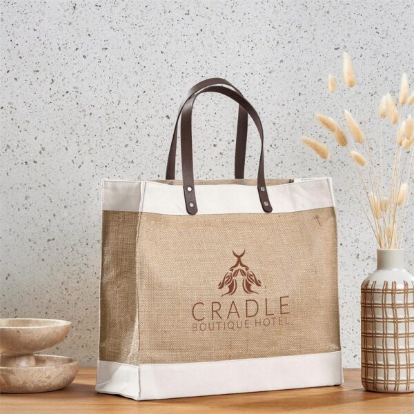 Okiyo Reza Jute & Cotton Tote with Leather Handles - Image 7