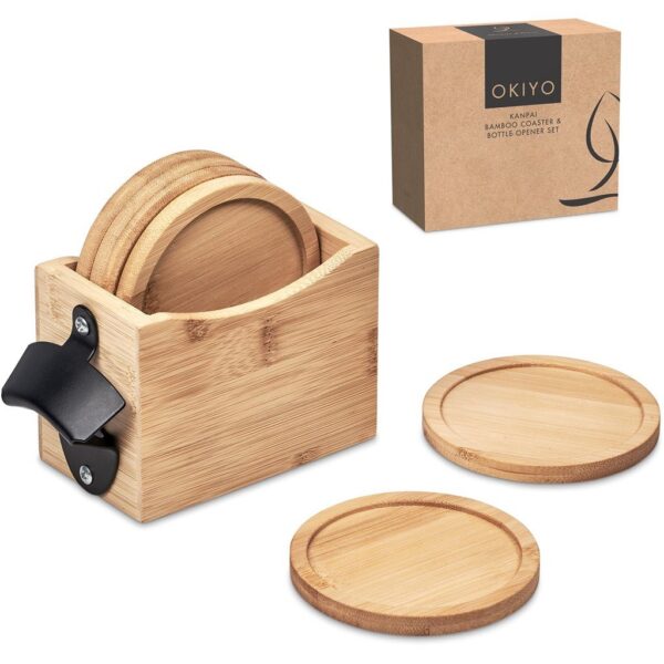 Okiyo Kanpai Bamboo Coaster & Bottle Opener Set - Image 7