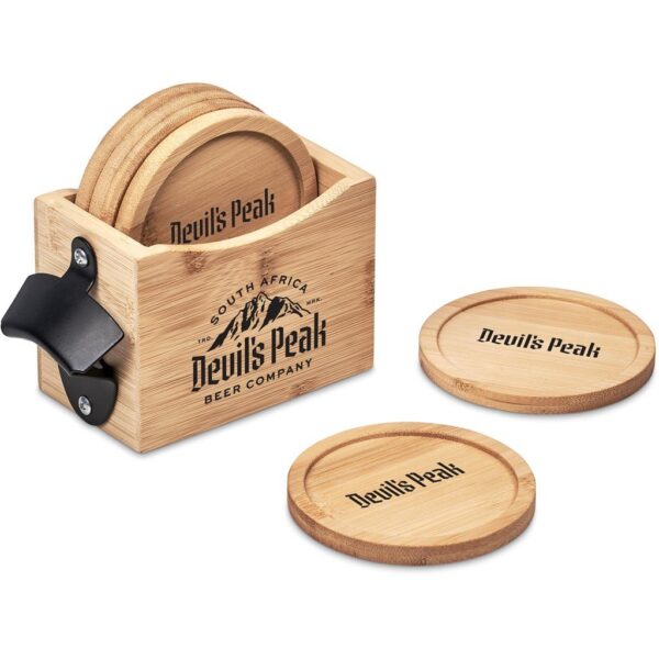 Okiyo Kanpai Bamboo Coaster & Bottle Opener Set - Image 3