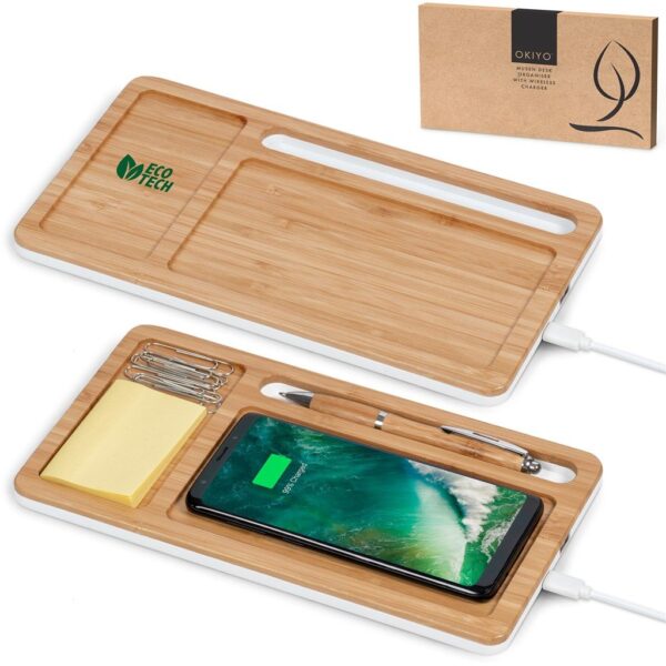 Okiyo Musen Bamboo Wireless Charger Desk Organiser - Image 7