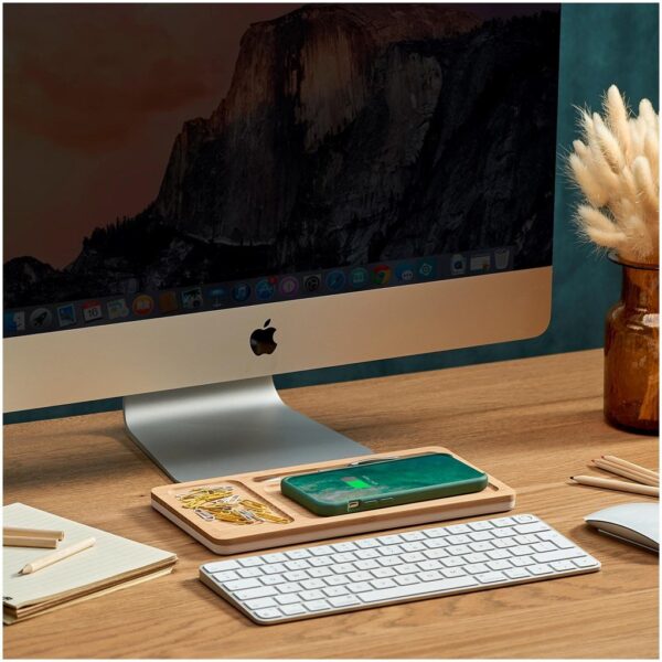 Okiyo Musen Bamboo Wireless Charger Desk Organiser - Image 5