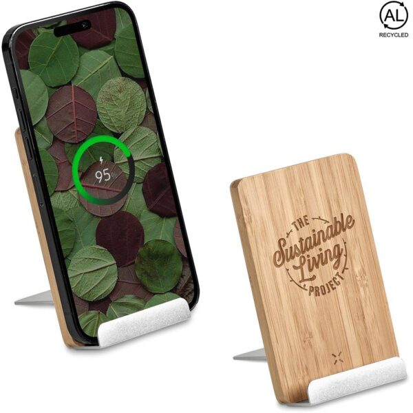 Okiyo Hakka Bamboo & Recycled Aluminium Wireless Charging Phone Stand - Image 2