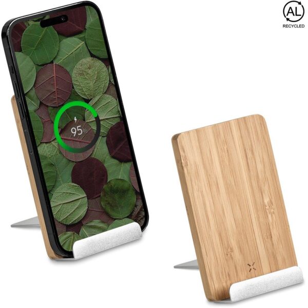 Okiyo Hakka Bamboo & Recycled Aluminium Wireless Charging Phone Stand - Image 3