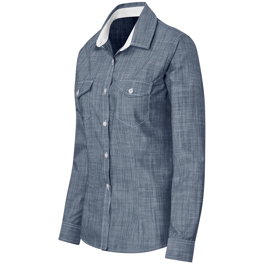 Ladies Long Sleeve Windsor Shirt - Navy - Image 3