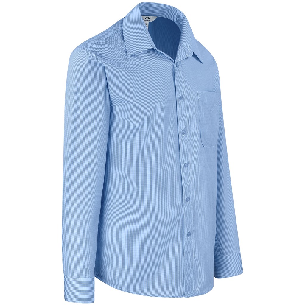 Mens Long Sleeve Micro Check Shirt - Light Blue - Image 3