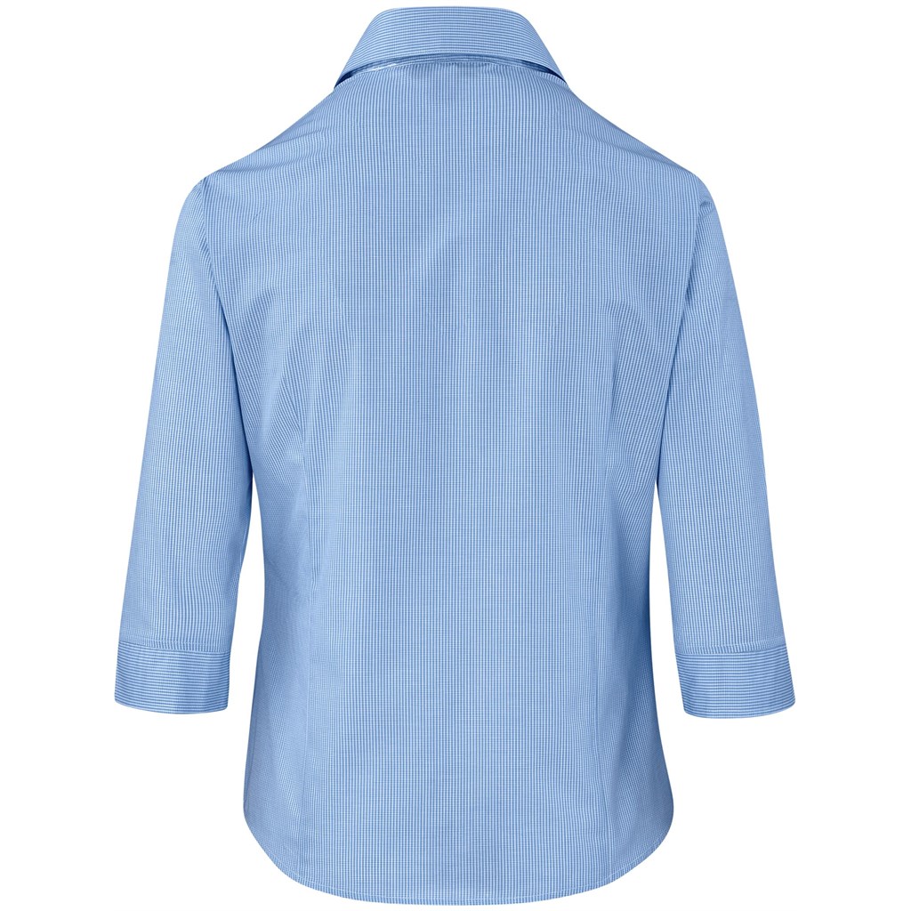 Ladies 3/4 Sleeve Micro Check Shirt - Light Blue - Image 2
