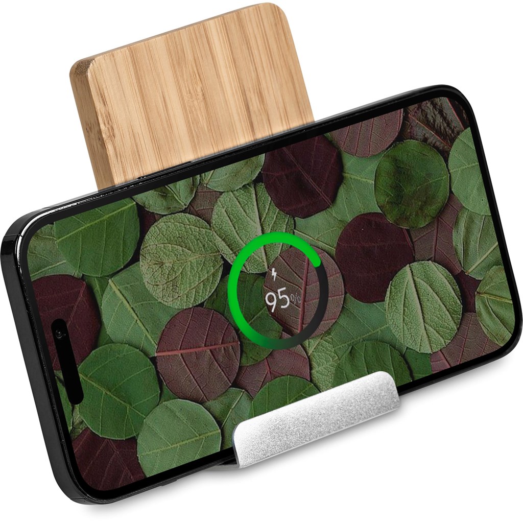 Okiyo Hakka Bamboo & Recycled Aluminium Wireless Charging Phone Stand - Image 2