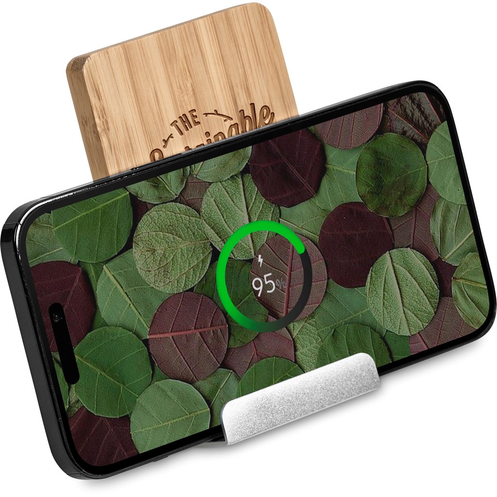 Okiyo Hakka Bamboo & Recycled Aluminium Wireless Charging Phone Stand - Image 9